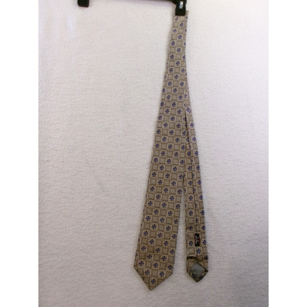 J.Z. Richards Mens OS Necktie Tan Blue Silk Geometric Floral Hand Made USA Tie
